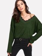 Romwe Contrast Eyelash Lace Drop Shoulder Jumper