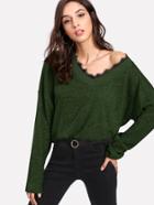 Romwe Contrast Eyelash Lace Drop Shoulder Jumper