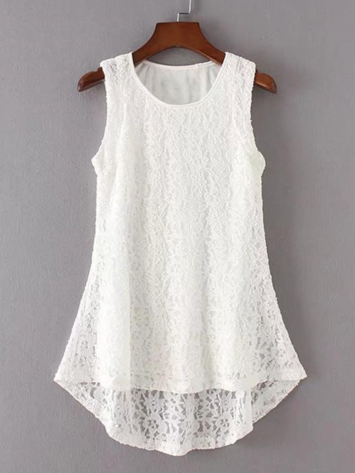 Romwe Crochet Lace High Low Sleeveless Top