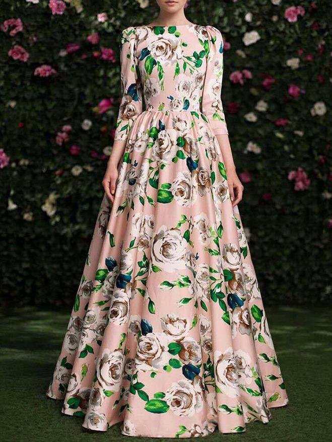 Romwe Flowers Print Maxi Pink Dress