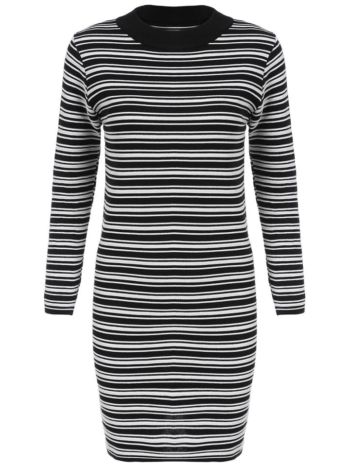 Romwe High Neck Striped Sheath Dress