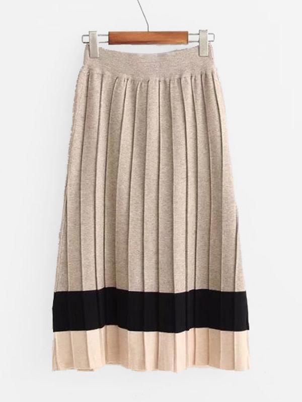 Romwe Colorblock Pleated Knit Skirt