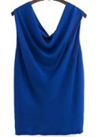 Romwe Blue Draped Neck Sleeveless Chiffon Blouse