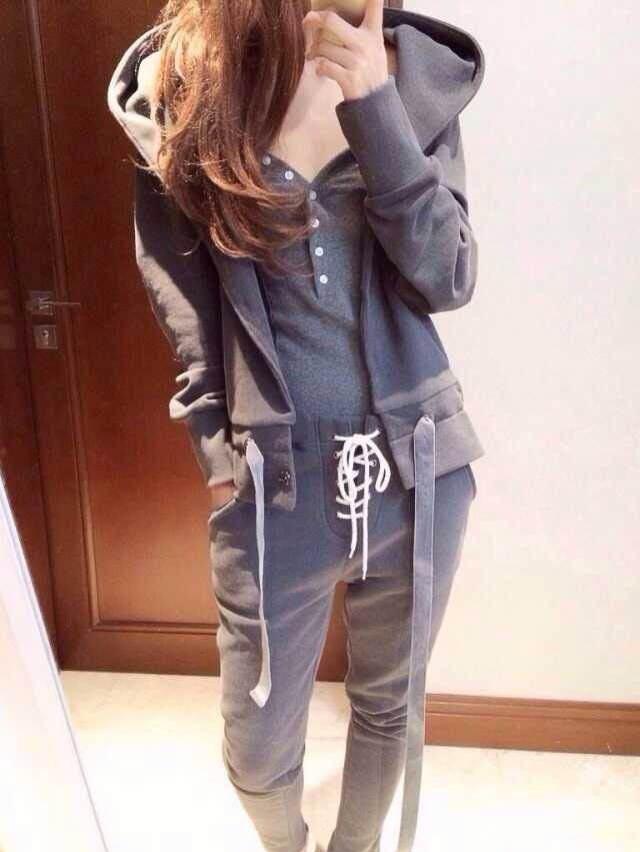 Romwe Grey Hooded Sweatshirt Three-piece