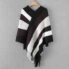 Romwe Fringe Hem Cut And Sew Poncho Sweater