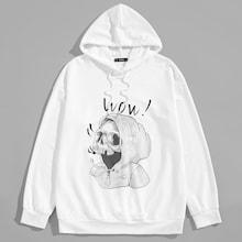 Romwe Men Skull Print Drawstring Hoodie