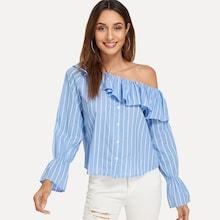 Romwe Striped Asymmetrical Neck Blouse