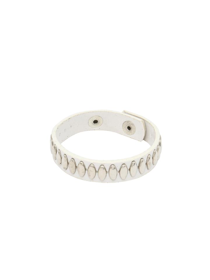 Romwe White Pu Metal Studded Attached Bracelet
