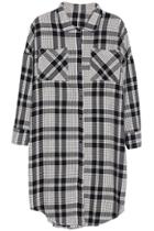 Romwe Extra-long Gray Plaid Shirt