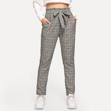 Romwe Tartan Plaid Pocket Detail Pants