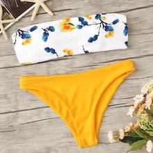 Romwe Floral Print Mix & Match Bandeau Bikini Set