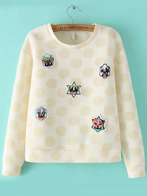 Romwe Cartoon Patch Dotted Sweatshirt