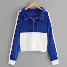 Romwe Contrast Panel Half Zip Sweatshirt