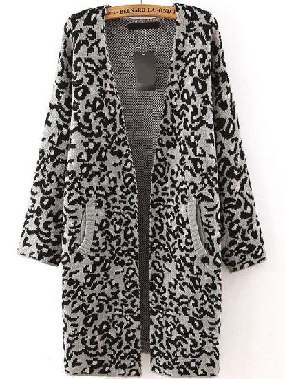 Romwe Long Sleeve Leopard Print Grey Coat