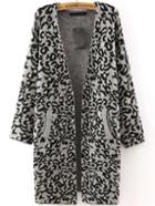 Romwe Long Sleeve Leopard Print Grey Coat