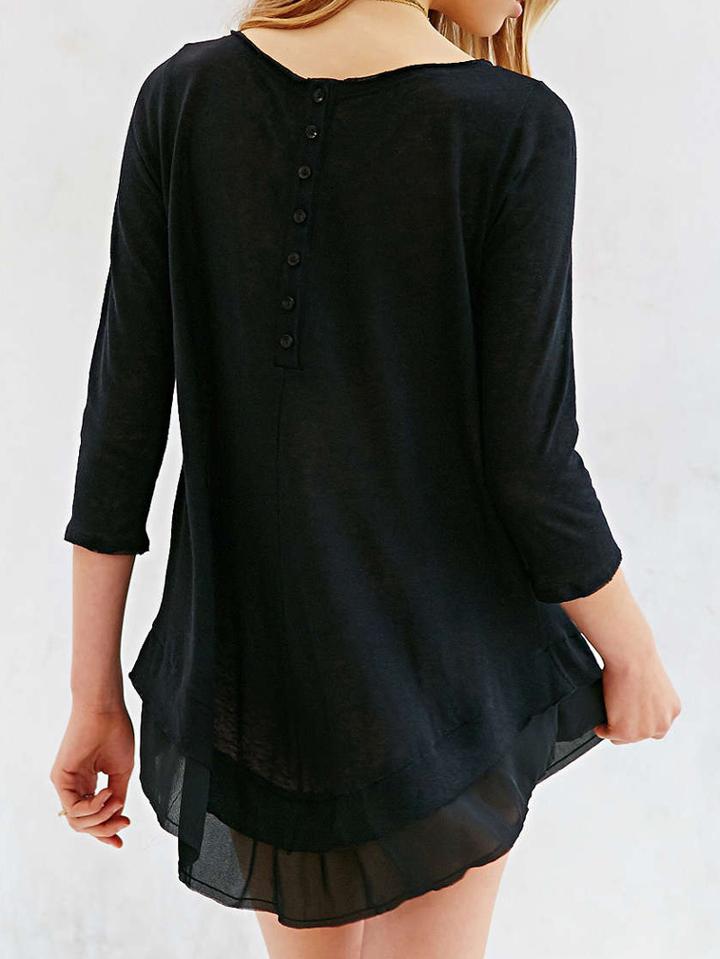 Romwe Chiffon Hem Buttons Back Shift Black Dress