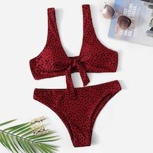 Romwe Dot Print Knot Front Bikini Set