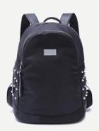 Romwe Black Zip Front Studded Nylon Backpack