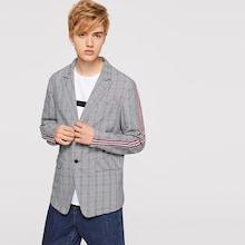 Romwe Guys Single Breasted Striped Tape Plaid Blazer