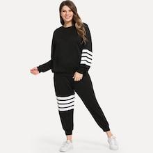 Romwe Plus Varsity Striped Sweatshirt With Sweatpants