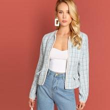 Romwe Plaid Tweed Coat