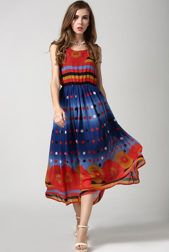 Romwe With Belt Polka Dot Chiffon Dress