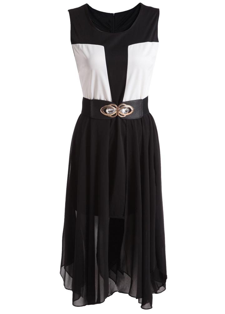 Romwe With Zipper Rhinestone Pleated Black Dress