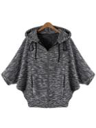 Romwe Black Hooded Batwing Sleeve Sweater Coat