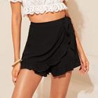 Romwe Ruffle Trim Wrap Shorts