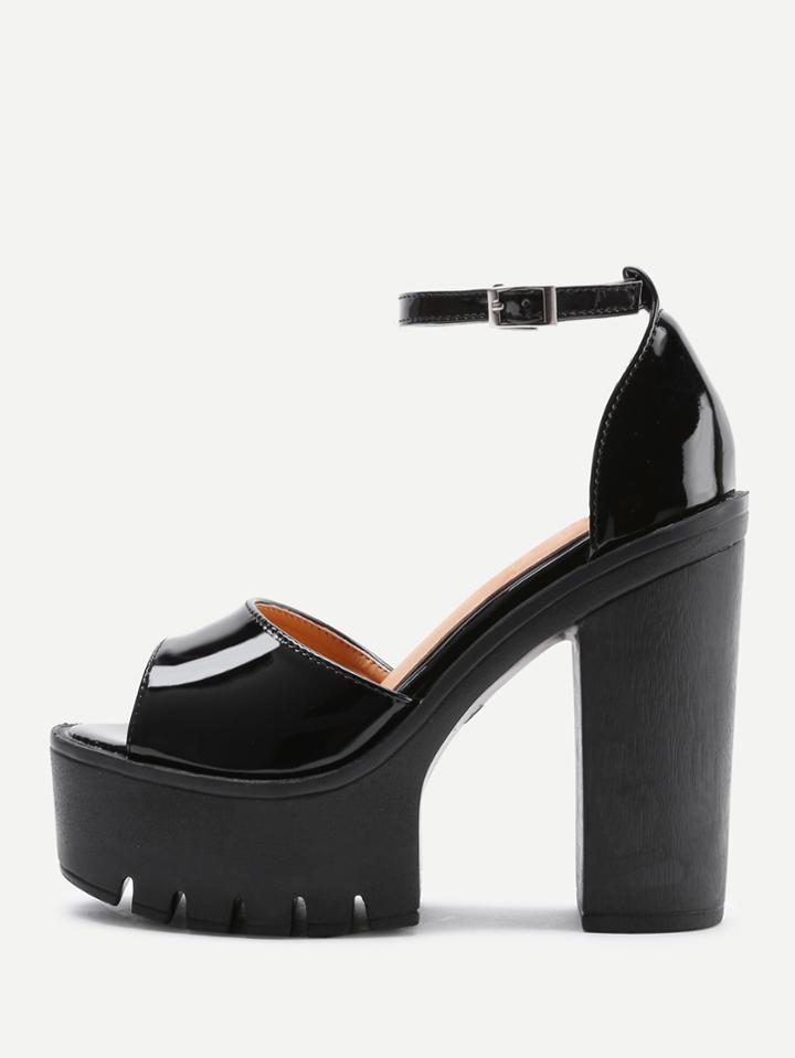 Romwe Patent Leather Platform Heeled Sandals