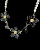 Romwe Black Glaze Flower Bead Necklace