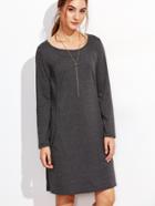 Romwe Dark Grey Long Sleeve Pocket Tee Dress