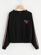 Romwe Striped Sleeve Red Lip Print Sweatshirt