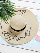 Romwe Beige Sequin Letter Wide Brim Straw Hat