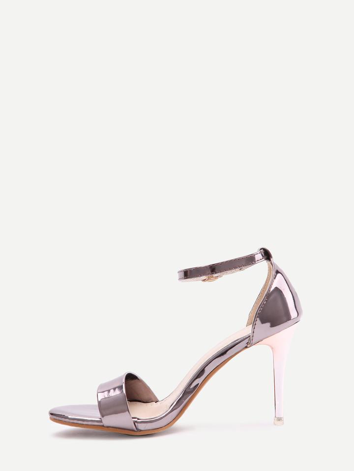 Romwe Gun Metal Open Toe Ankle Strap High Stiletto Pumps