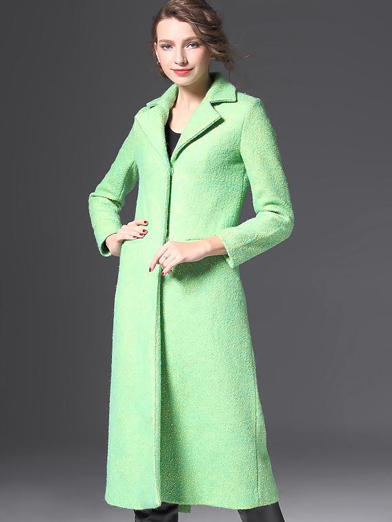 Romwe Green Lapel Long Sleeve Pockets Coat