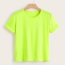 Romwe Plus Neon Lime Rolled Sleeve Tee