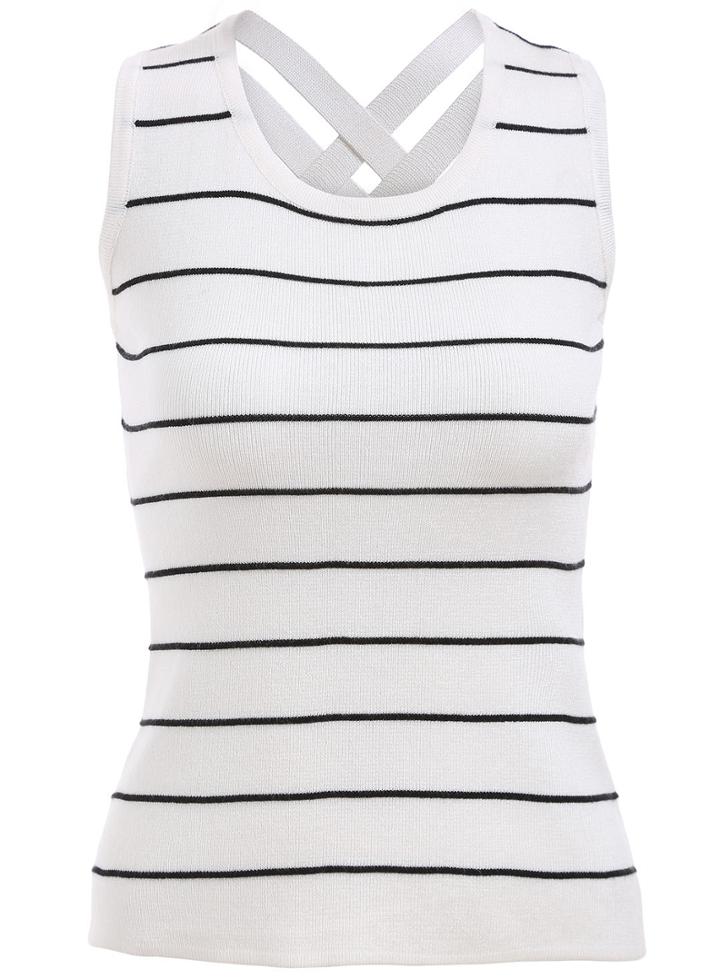 Romwe Striped Knit Slim Tank Top