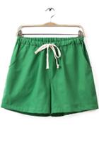 Romwe Drawstring With Pockets Green Shorts