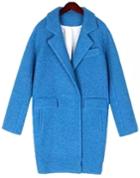Romwe Lapel Pockets Loose Woolen Blue Coat