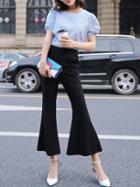 Romwe Black Mid Waist Flared Pants