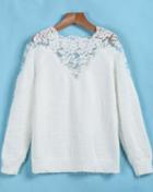 Romwe Embroidered Mesh Mohair Sweater