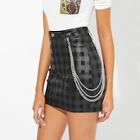Romwe Tartan Plaid Chain Accent Pu Skirt