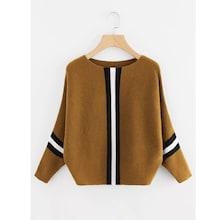 Romwe Plus Stripe Contrast Knit Sweater