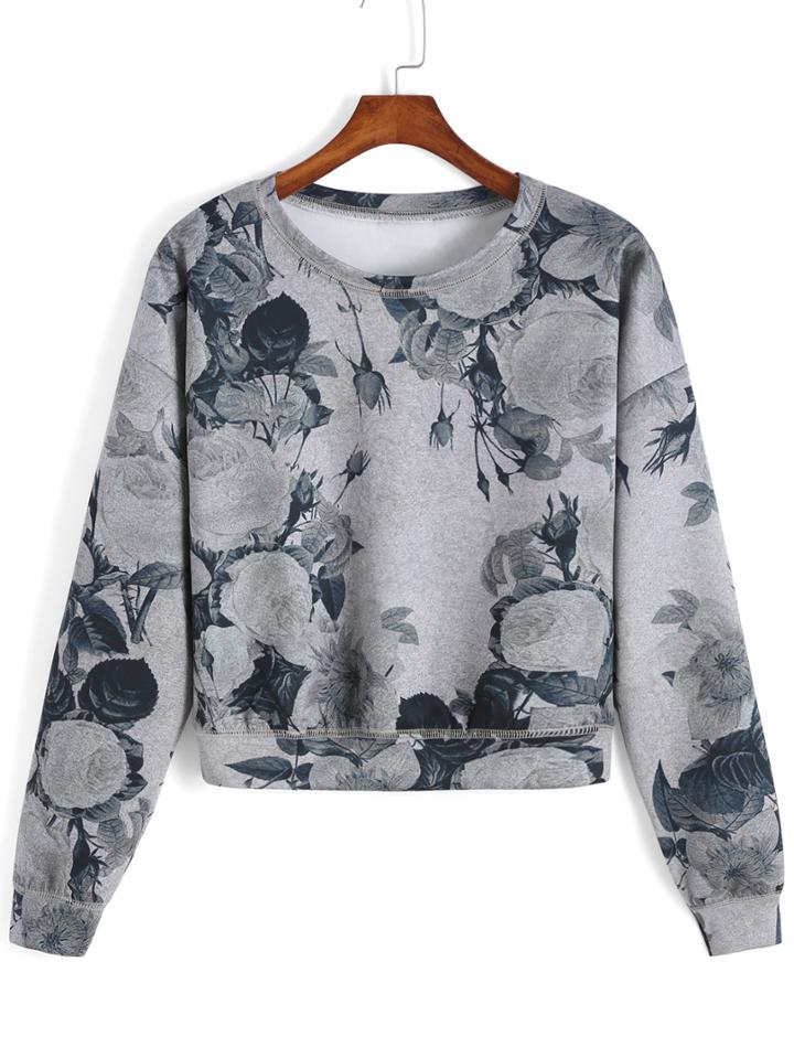 Romwe Flower Print Loose Sweatshirt