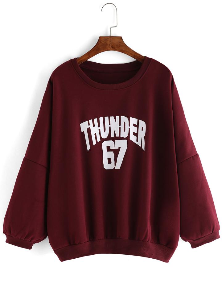 Romwe Dropped Shoulder Seam Letter Print Loose Sweatshirt