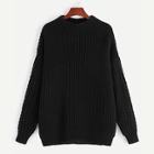 Romwe Mock-neck Cable Knit Solid Jumper