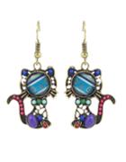 Romwe Purple Beads Cat Shape Drop Earrings