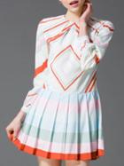 Romwe Multicolor Round Neck Long Sleeve Print Dress