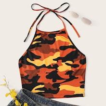 Romwe Camouflage Print Halter Top
